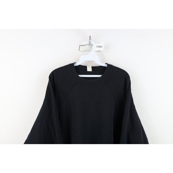 Vintage 80s 90s Streetwear Mens XL Distressed Blank Gusset Sweatshirt Black USA - Picture 2 of 12